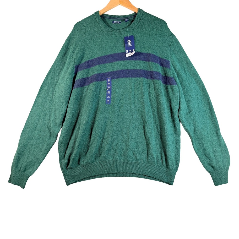 IZOD Men's Rain Forest Green Crew Neck Striped Knit Sweater XXL NWT
